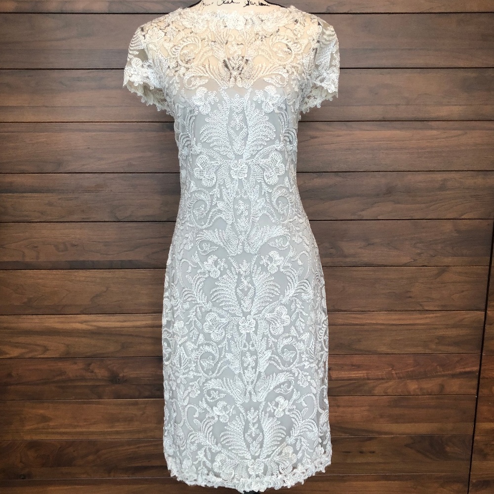 Short Sheer Sleeve Embroidery White Cocktail Dress
